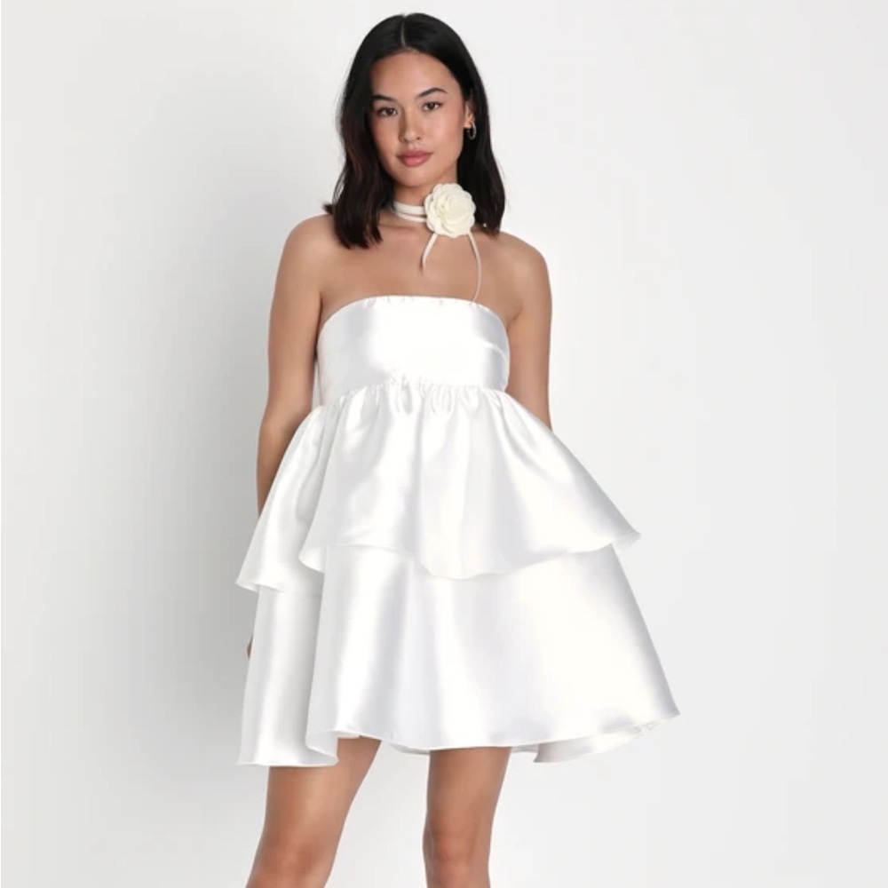 Charming Intentions White Taffeta Strapless Mini Dress